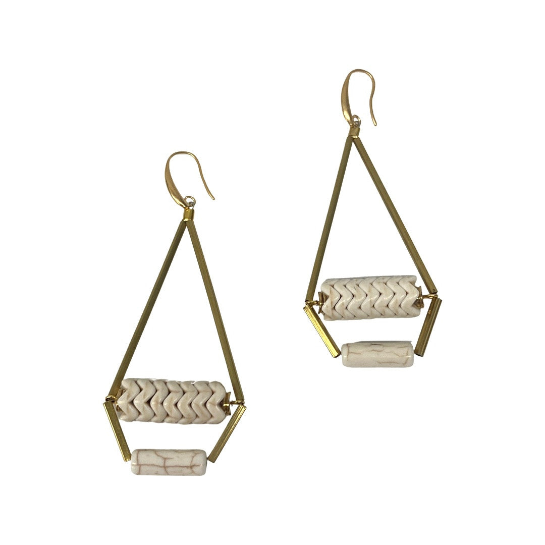 David Aubrey Geometric Chevron Earrings-White back