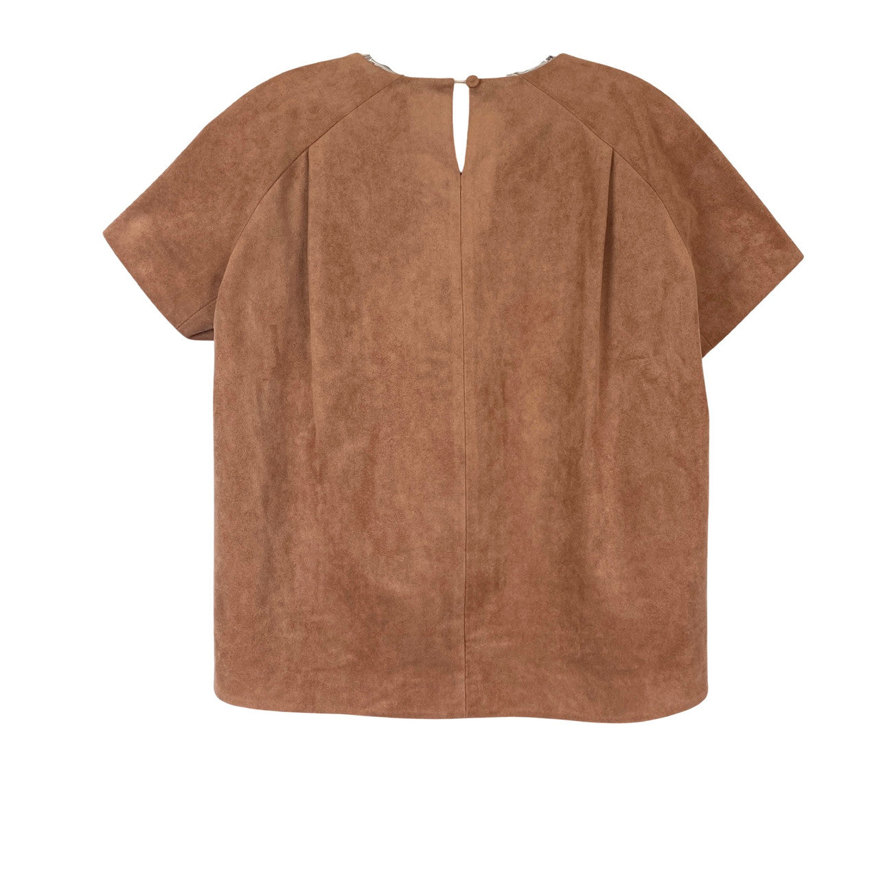 BCBGMAXAZRIA Faux Suede Short Sleeved Top-Back