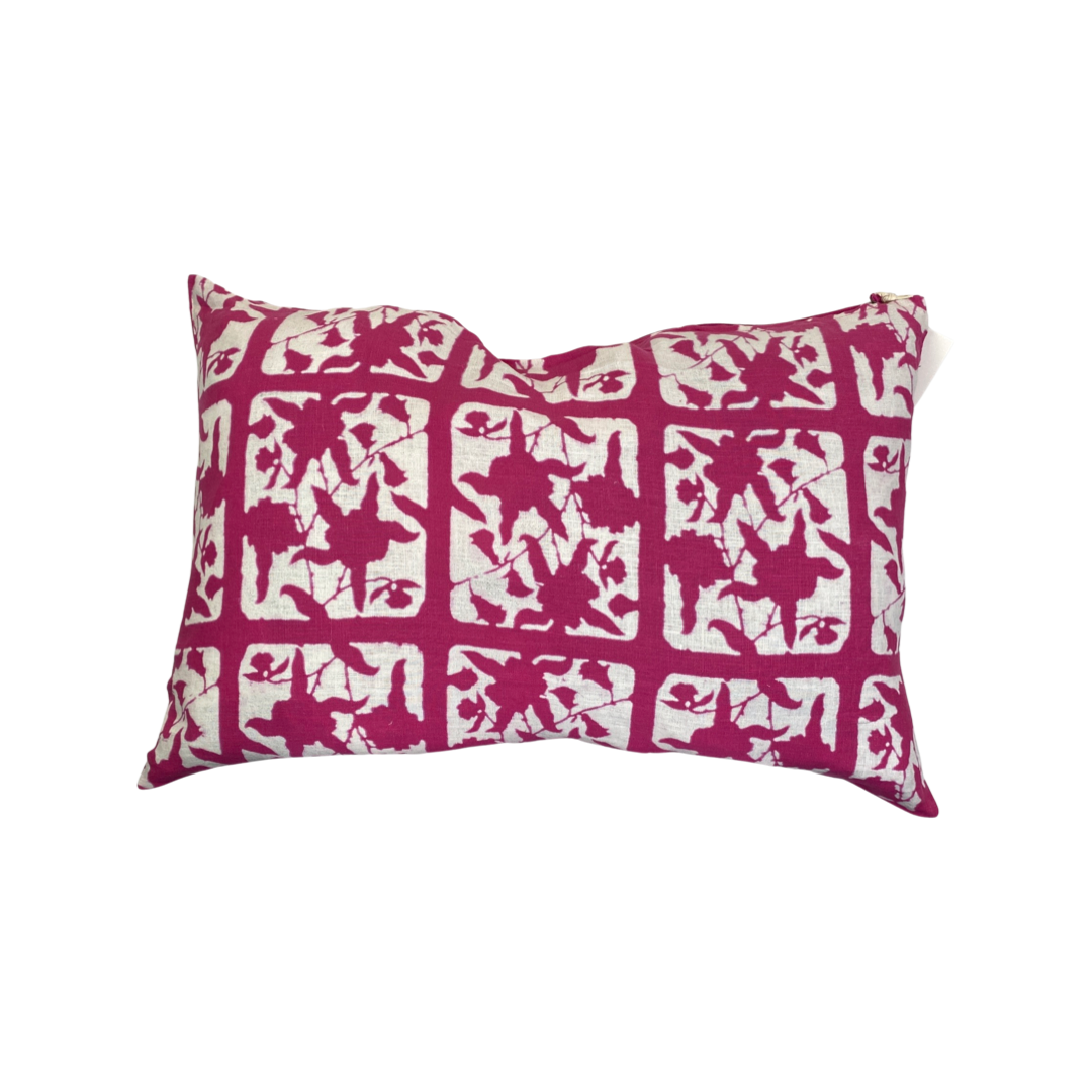 Sir and Madam Pure Linen Floral Block Print Pillowcase-Front