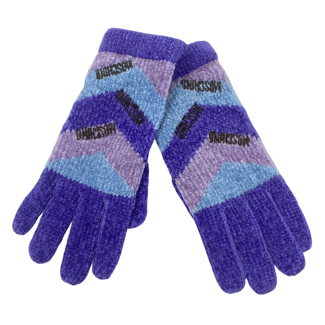 Moschino Striped Chenille Knit Gloves-purple front