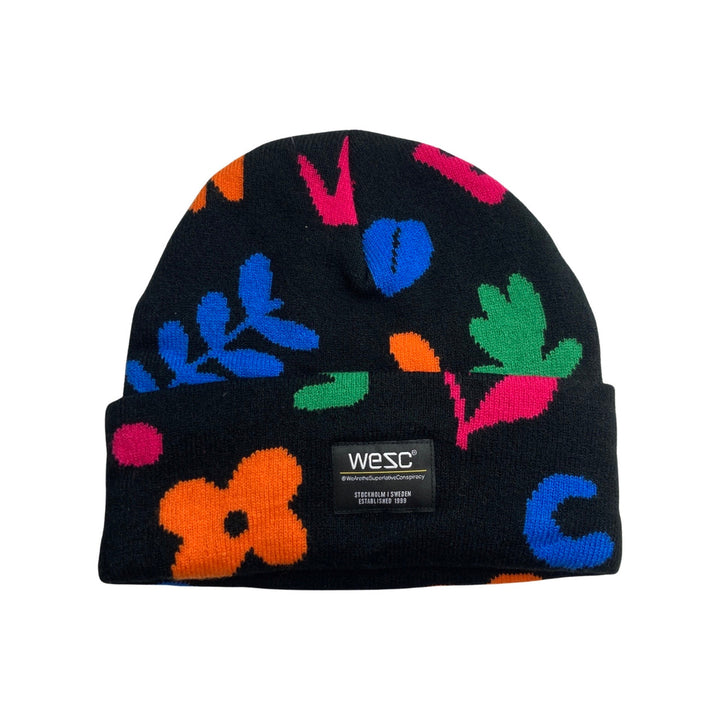 WESC Neon Floral Knit Beanie and Scarf Set-hat