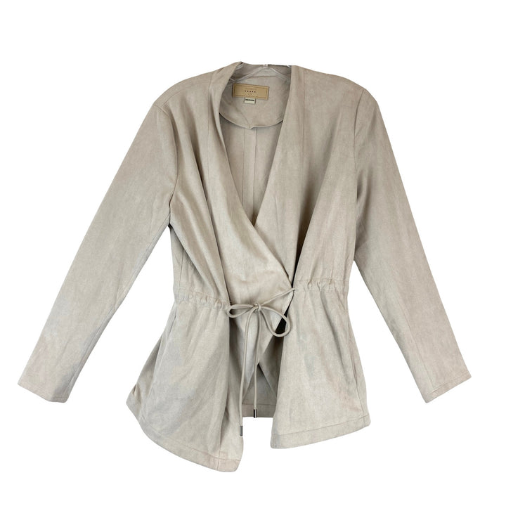 BLANKNYC Drawstring Waist Open Front Cardigan-front