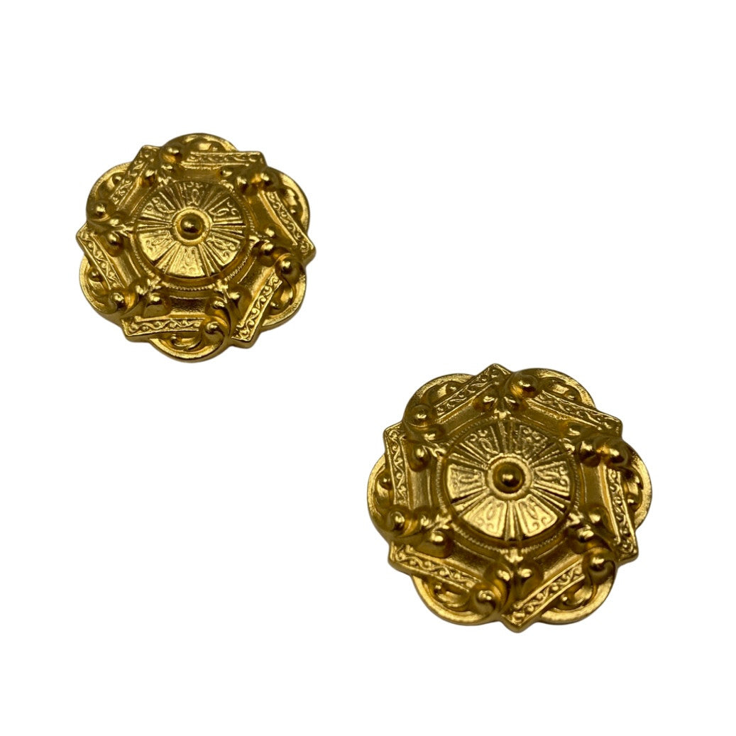 Ben Amun Gold Heraldic Relief Clip On Earrings-Thumbnail