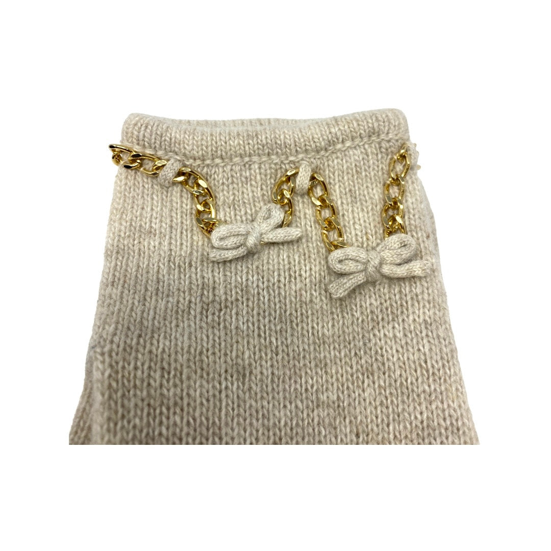 Moschino Cheap and Chic Beige Bow Chain Knit Gloves-Detail2