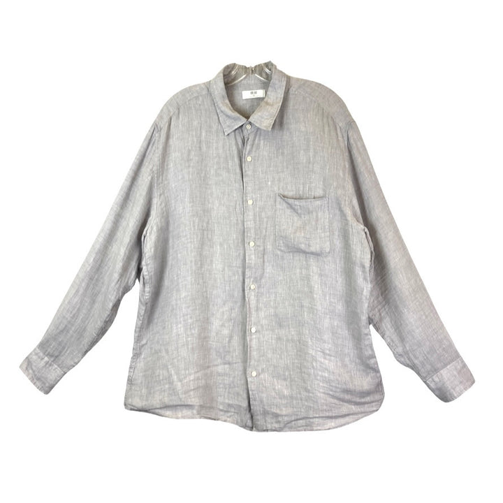 Uniqlo Premium Linen Button Up Shirt-gray front