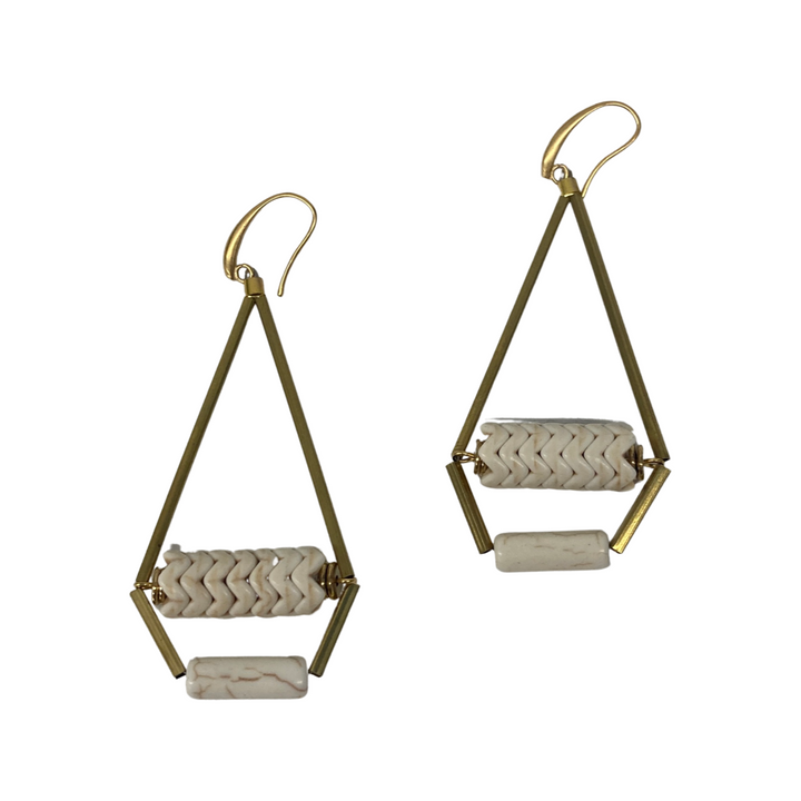 David Aubrey Geometric Chevron Earrings-White front