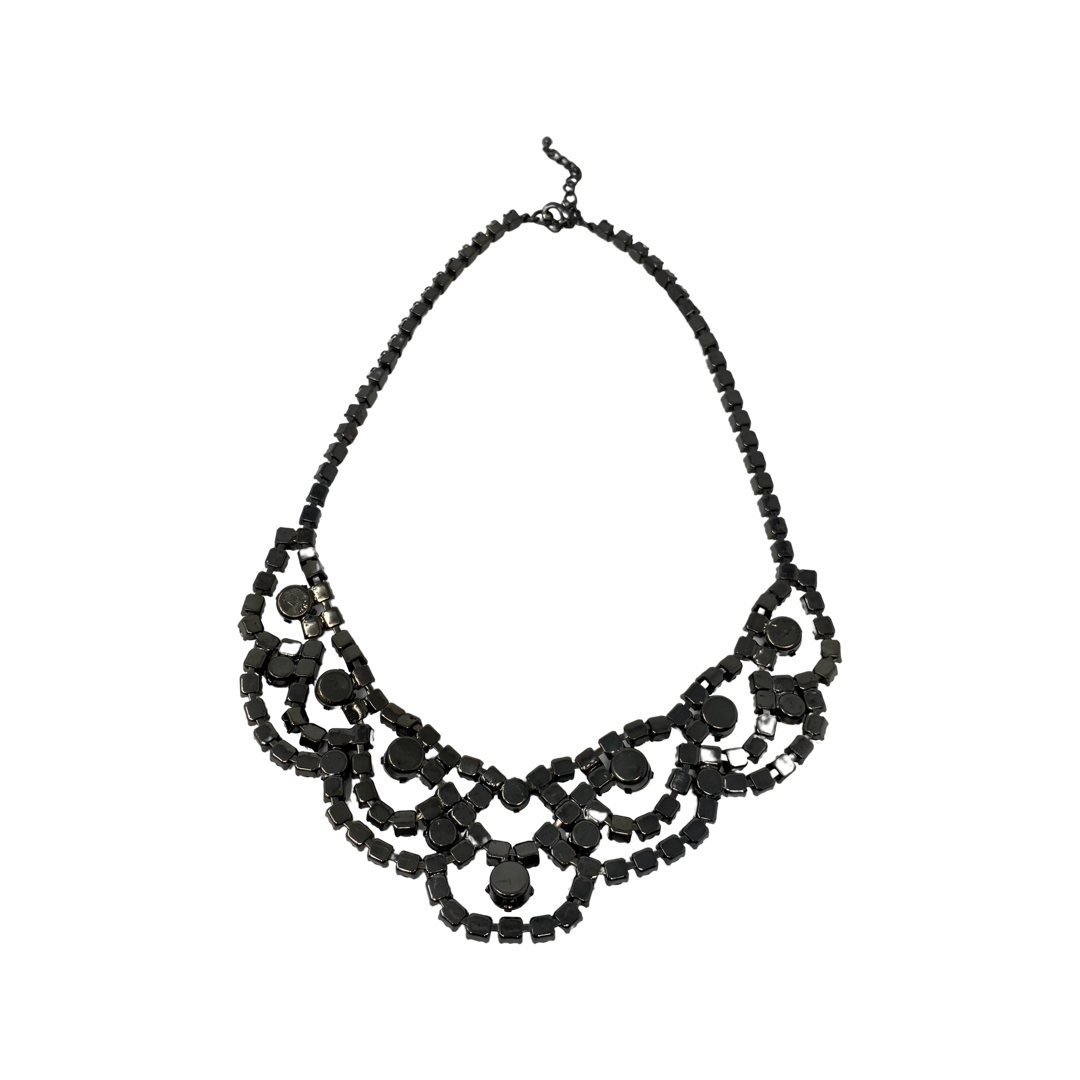 Silver Scalloped Rhinestone Necklace-Back