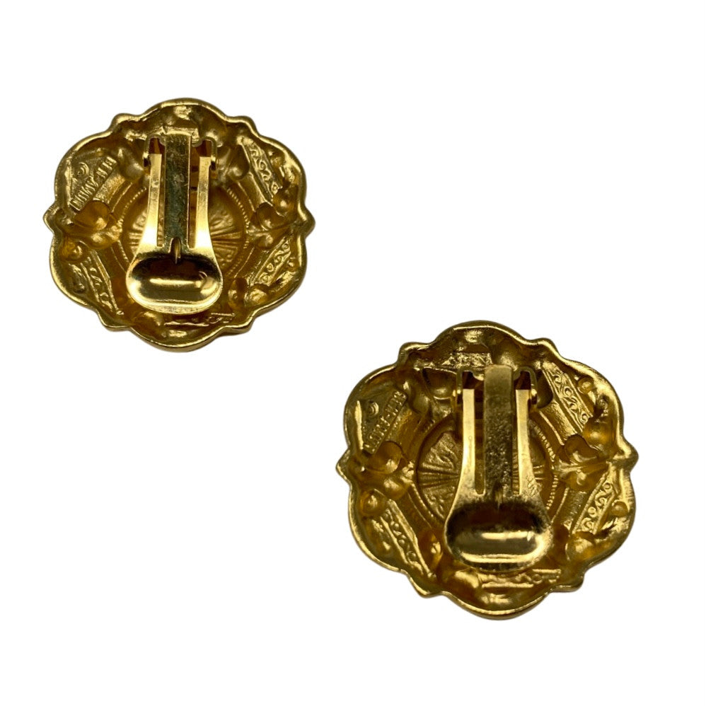 Ben Amun Gold Heraldic Relief Clip On Earrings-Back