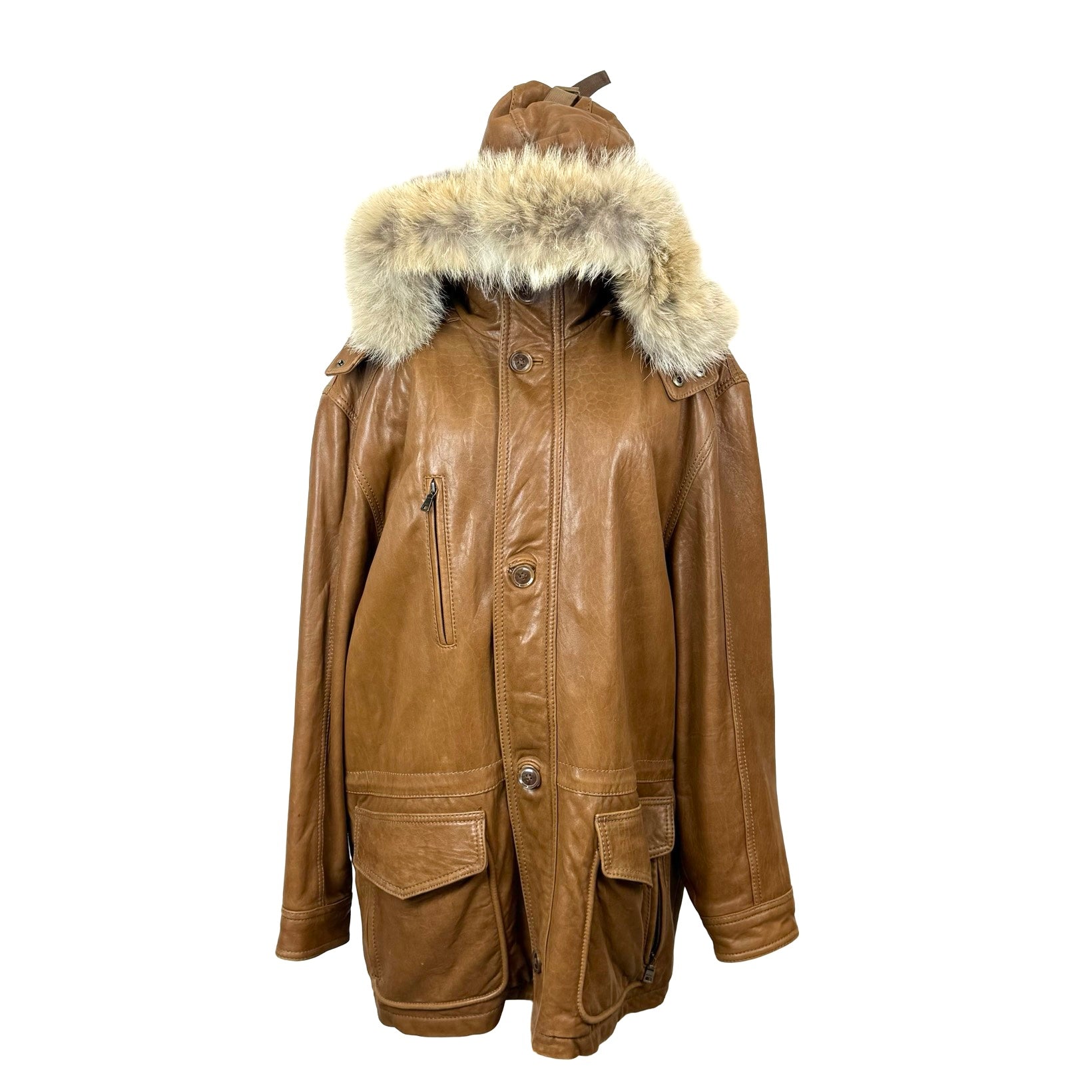 Marc New York Andrew Marc Coyote Fur Hood Leather Jacket