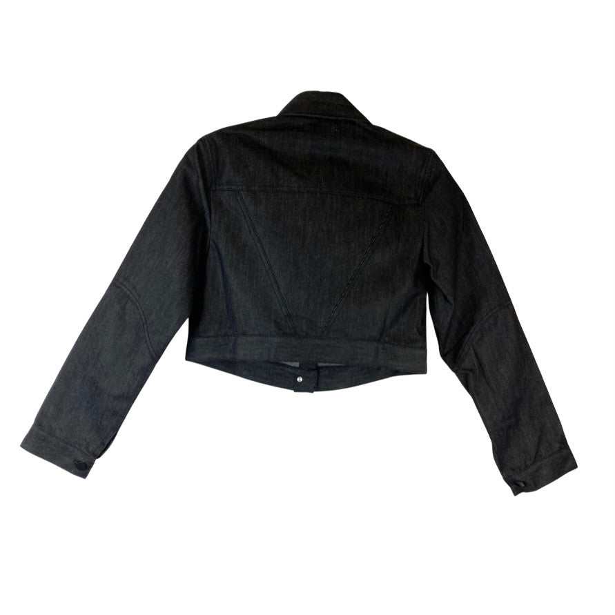 LBV Raw Indigo Denim Cropped Bomber Jacket-Back