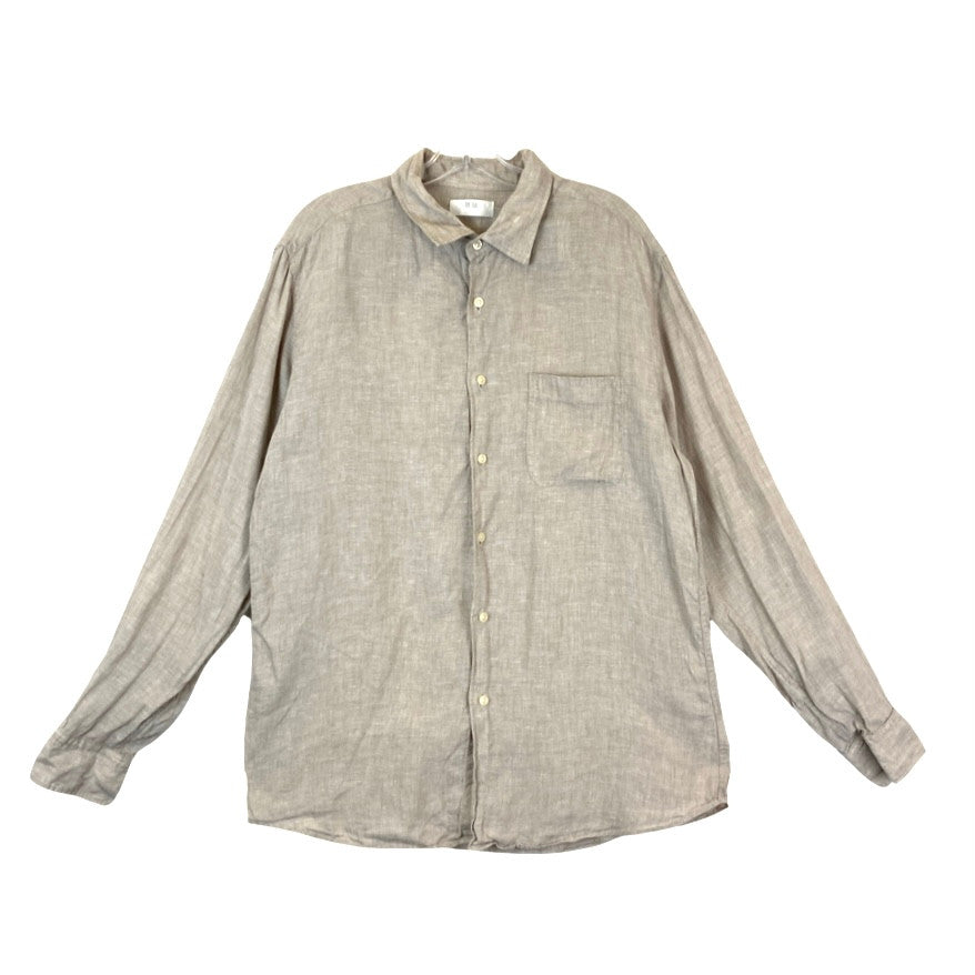 Uniqlo Premium Linen Button Up Shirt-beige front