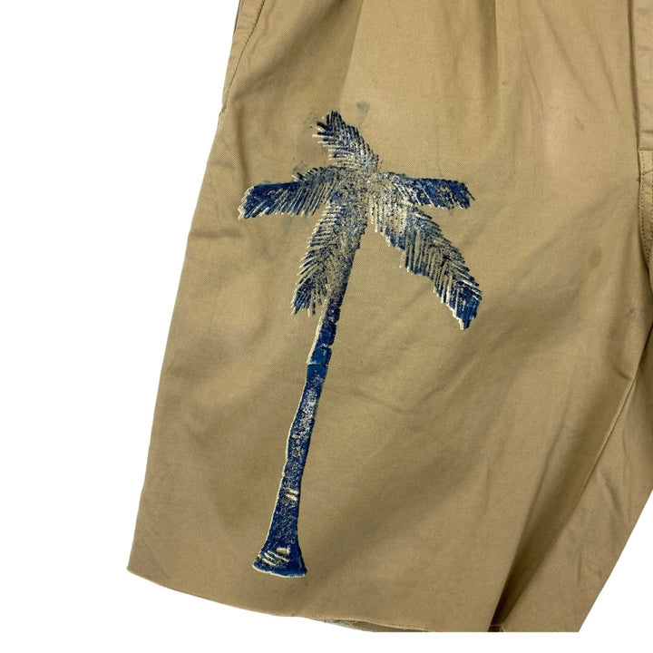 Alex Mill Khaki Palm Tree Painted Pleated Shorts-Detail
