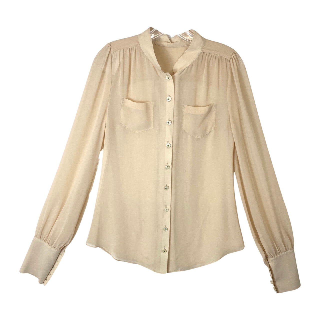 Diamante Button Detail Sheer Shirt-front