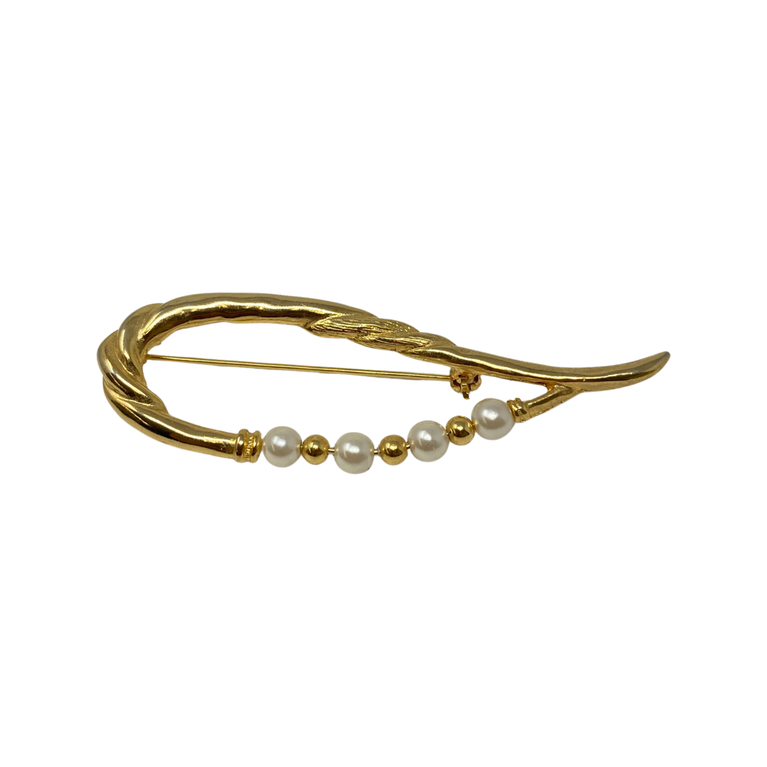 Faux Pearl Harp Brooch-Thumbnail