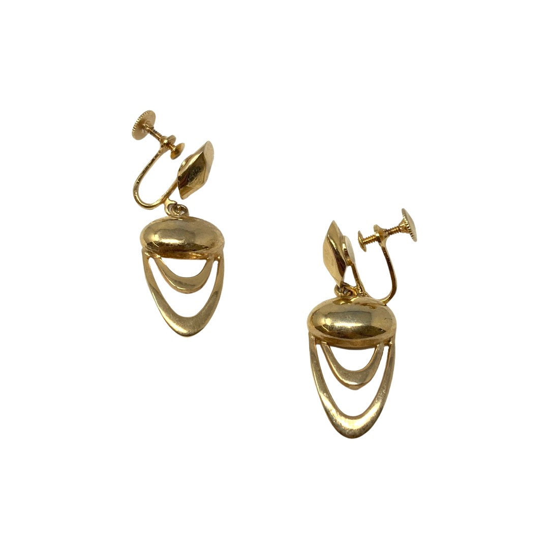 Dangle Curved Drop Screw Back Earrings-Front