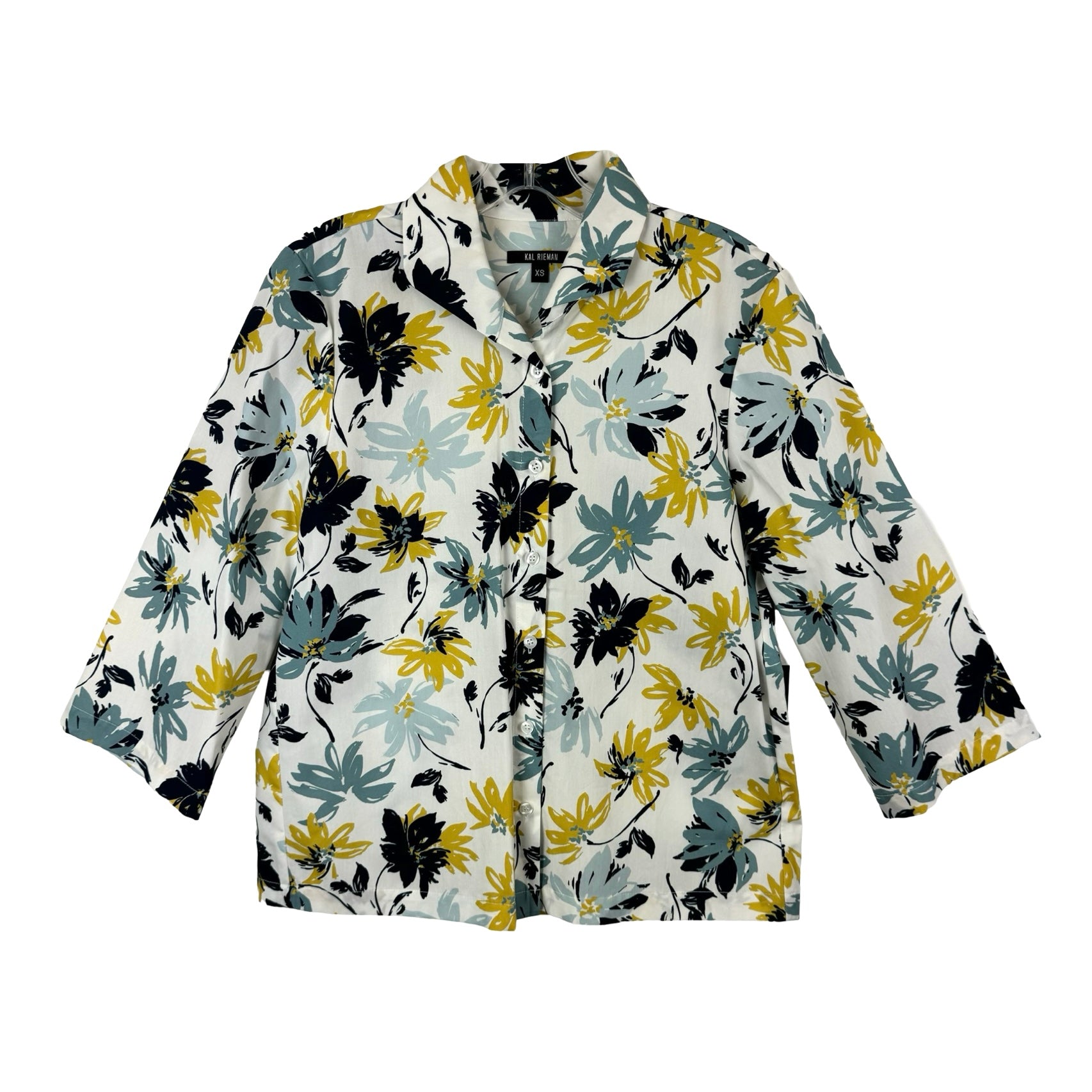 Kal Rieman Three Quarter Sleeve Gina Seafoam Floral Top