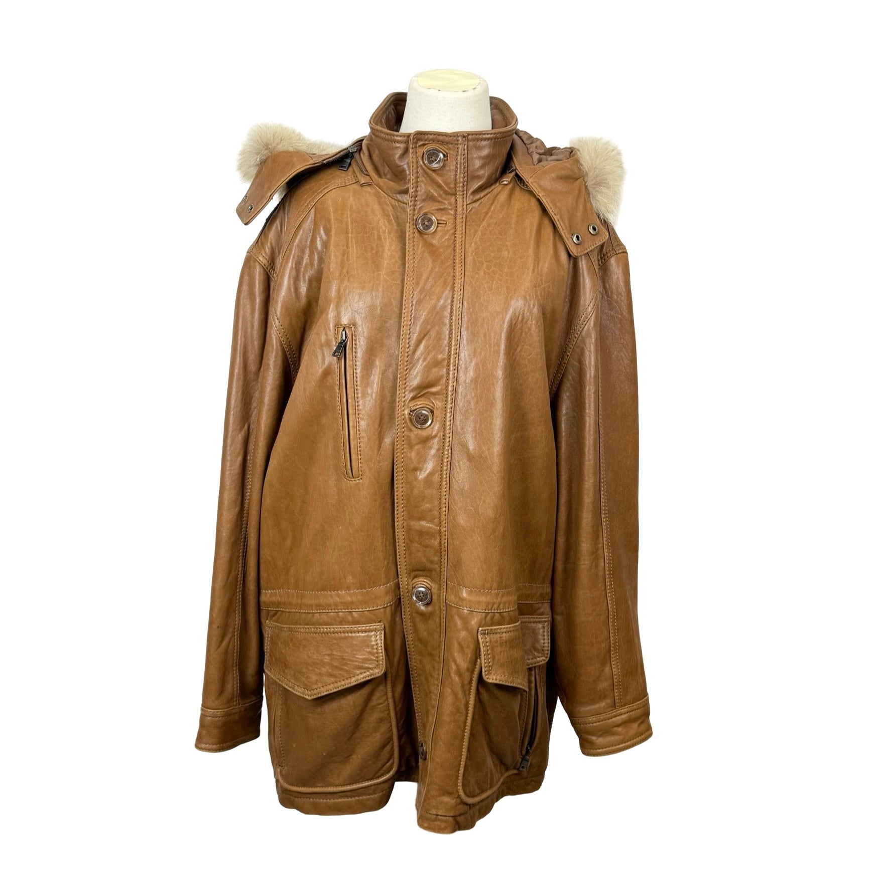 Marc New York Andrew Marc Coyote Fur Hood Leather Jacket