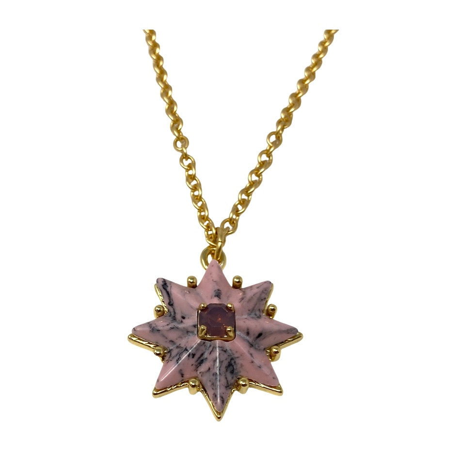 Sole Society Gold and Pink Star Pendant Chain Necklace-Detail