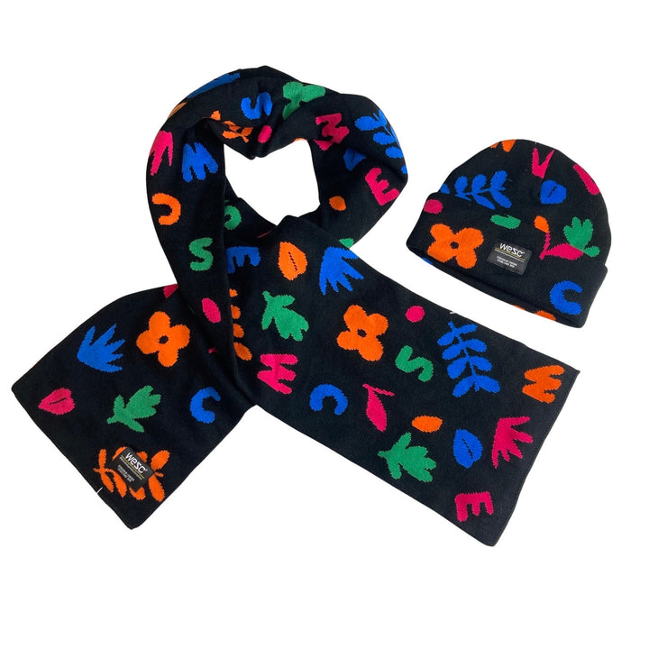 WESC Neon Floral Knit Beanie and Scarf Set-thumbnail