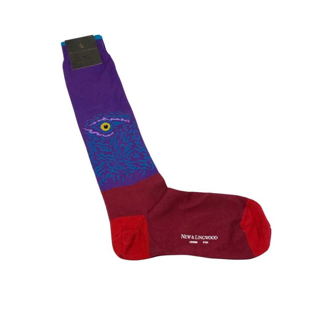 New & Lingwood Purple and Burgundy Spooky Eye Long Socks-Thumbnail