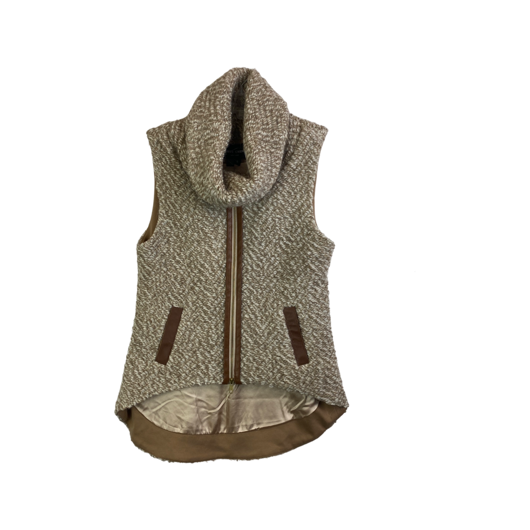 Shui Chen Tan Tweed Cowl Neck Zip Detail Vest-Thumbnail