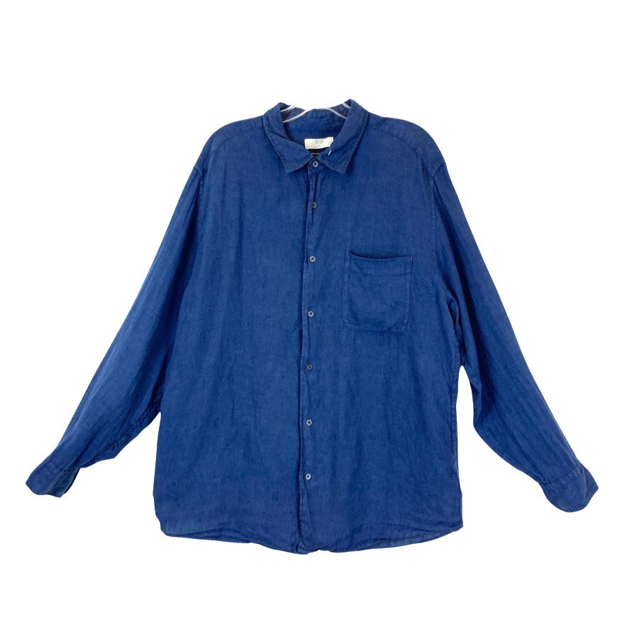 Uniqlo Premium Linen Button Up Shirt-blue front