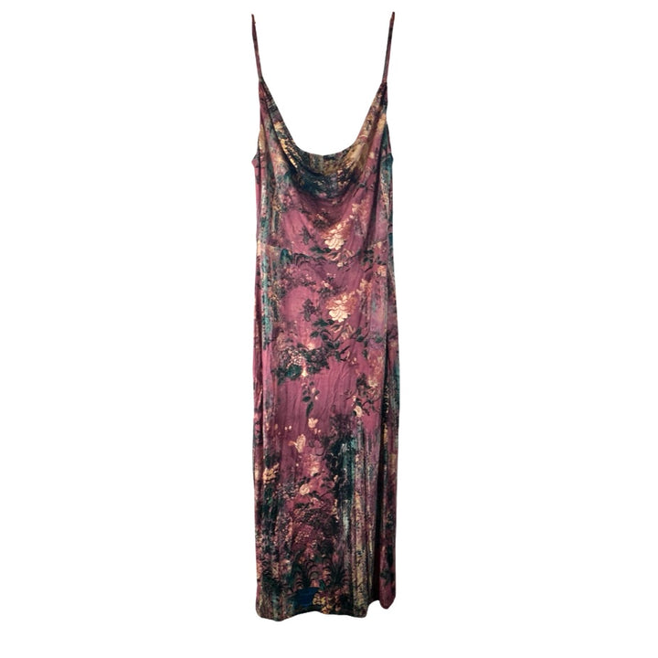 Peruvian Connection Faded Floral Cowl Neck Printed Jersey Dress