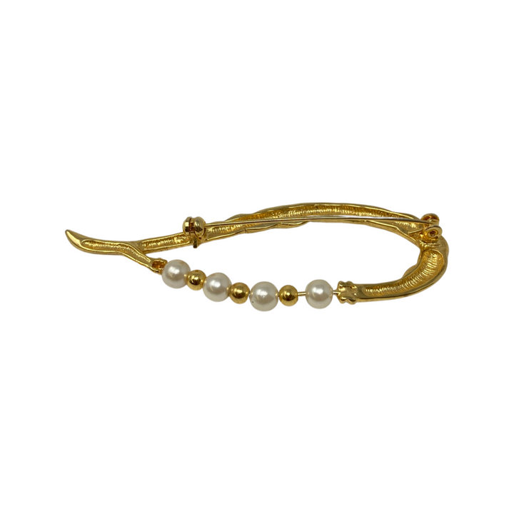 Faux Pearl Harp Brooch-Back