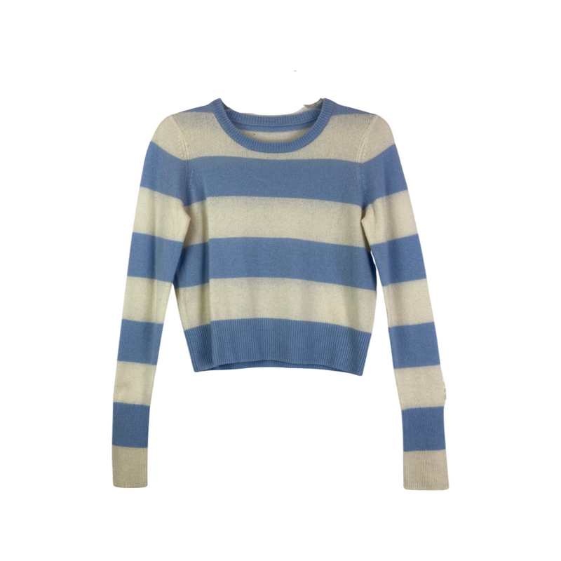LIGHT BLUE AND IVORY STRIPED CROPPED SWEATER